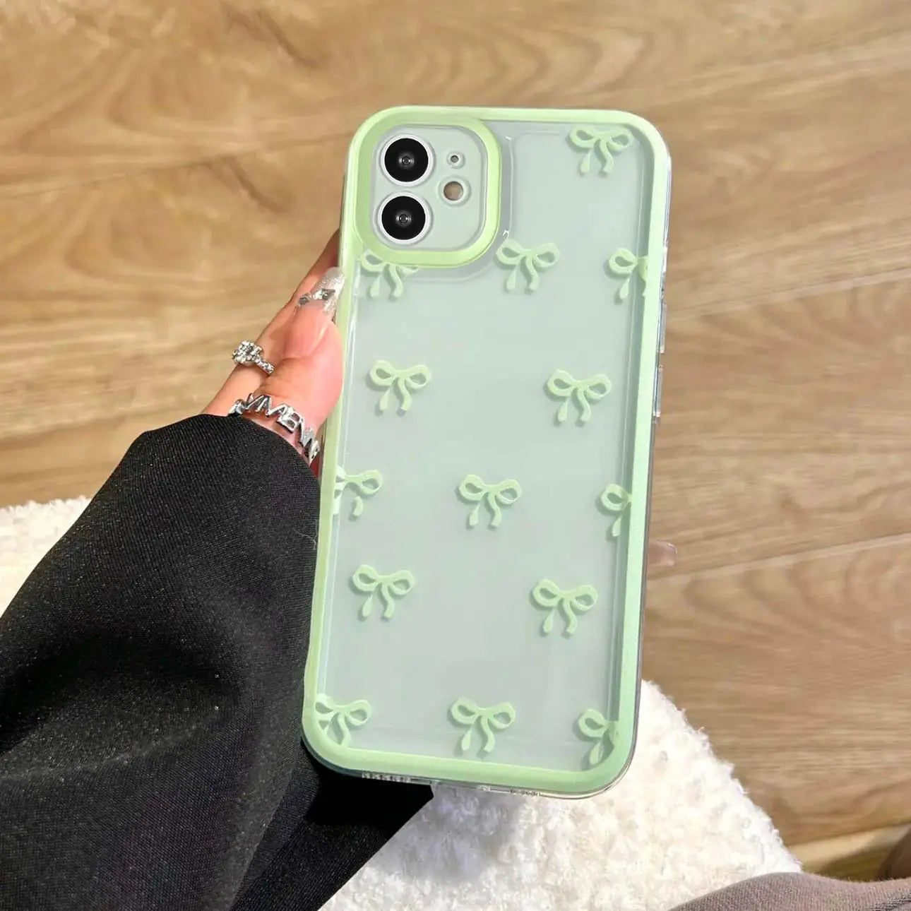 EYZUTAK Case for iPhone 11 Clear Cute Ribbon Bowknot Pattern Aesthetic Transparent Phone Case Raised Camera Protection Stylish Slim Soft Durable TPU Protective Cover for Women Girls - Green
