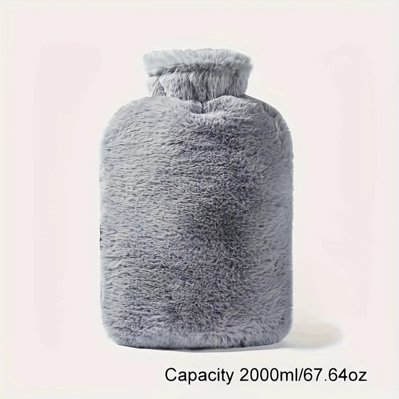 1L/2L PVC Plush Hot Water Bottle – Leak-Proof Large-Capacity Bed & Abdomen Warmer, Soft Cover for Cramps & Winter Heat