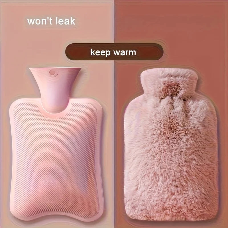 1L/2L PVC Plush Hot Water Bottle – Leak-Proof Large-Capacity Bed & Abdomen Warmer, Soft Cover for Cramps & Winter Heat