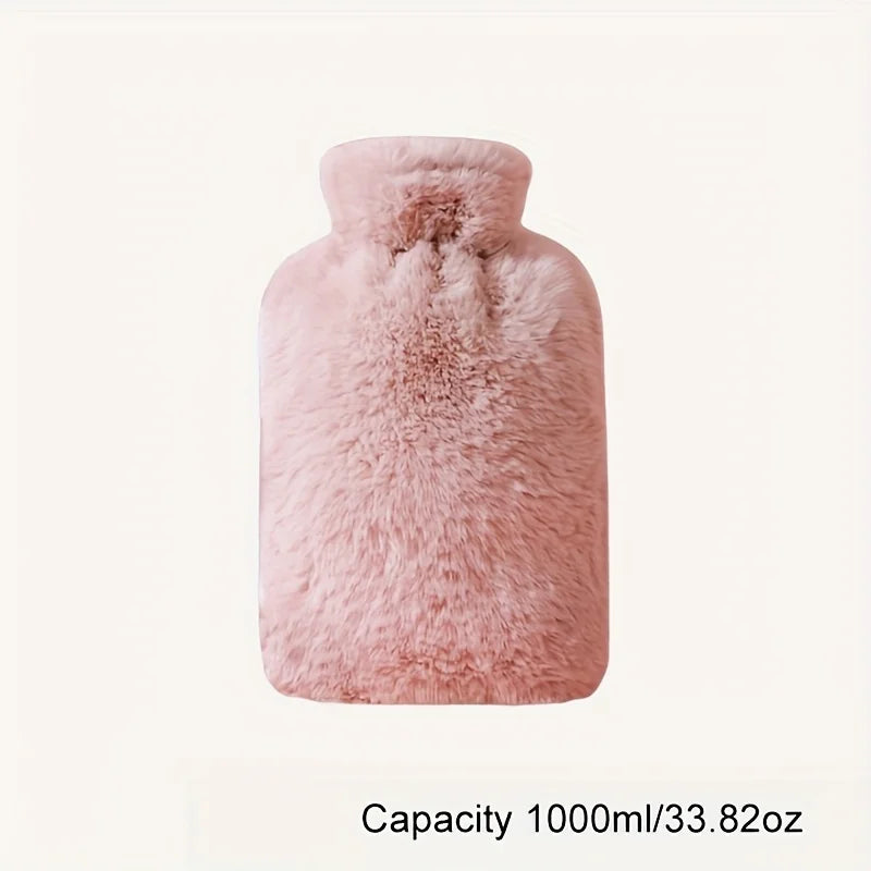 1L/2L PVC Plush Hot Water Bottle – Leak-Proof Large-Capacity Bed & Abdomen Warmer, Soft Cover for Cramps & Winter Heat