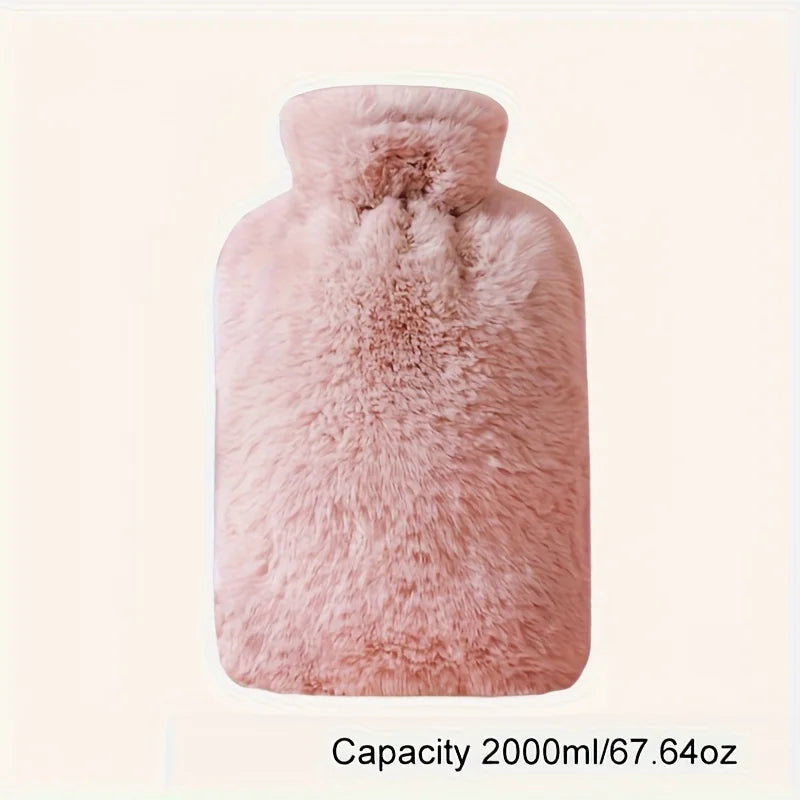 1L/2L PVC Plush Hot Water Bottle – Leak-Proof Large-Capacity Bed & Abdomen Warmer, Soft Cover for Cramps & Winter Heat