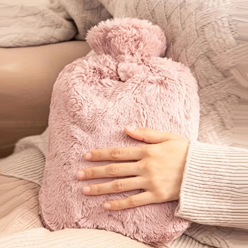 1L/2L PVC Plush Hot Water Bottle – Leak-Proof Large-Capacity Bed & Abdomen Warmer, Soft Cover for Cramps & Winter Heat