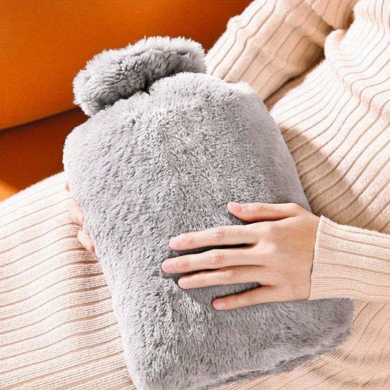 1L/2L PVC Plush Hot Water Bottle – Leak-Proof Large-Capacity Bed & Abdomen Warmer, Soft Cover for Cramps & Winter Heat